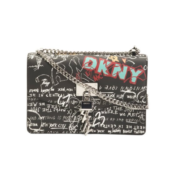 DKNY Black Leather Elissa Large Shoulder Bag With Chain Strap